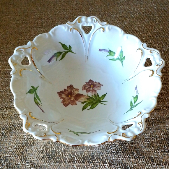 Bavarian Other - Vintage Floral Bavarian Porcelain Bowl with Gold Accents
